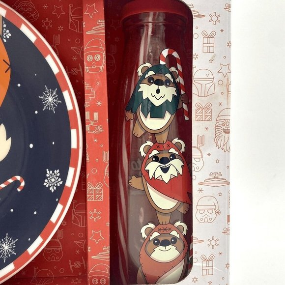 Disney Star Wars Ewok Blue Milk & Cookies Christmas Holiday Plate Bottle Set NEW - Picture 9 of 9